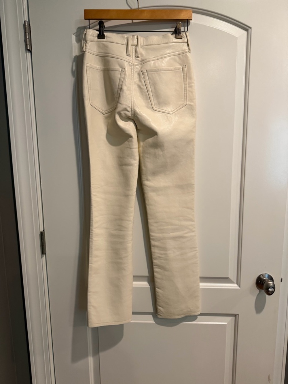 FRAME 'High in Tight Straight' Cream Straight-Leg Leather Jeans Size 25 - Picture 3 of 6